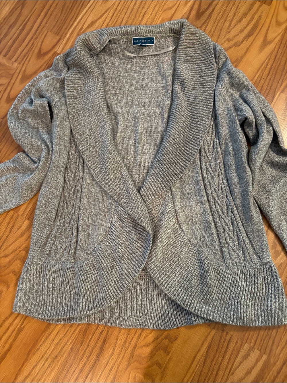 Karen Scott Heather Gray Open-Front Cable Cardigan